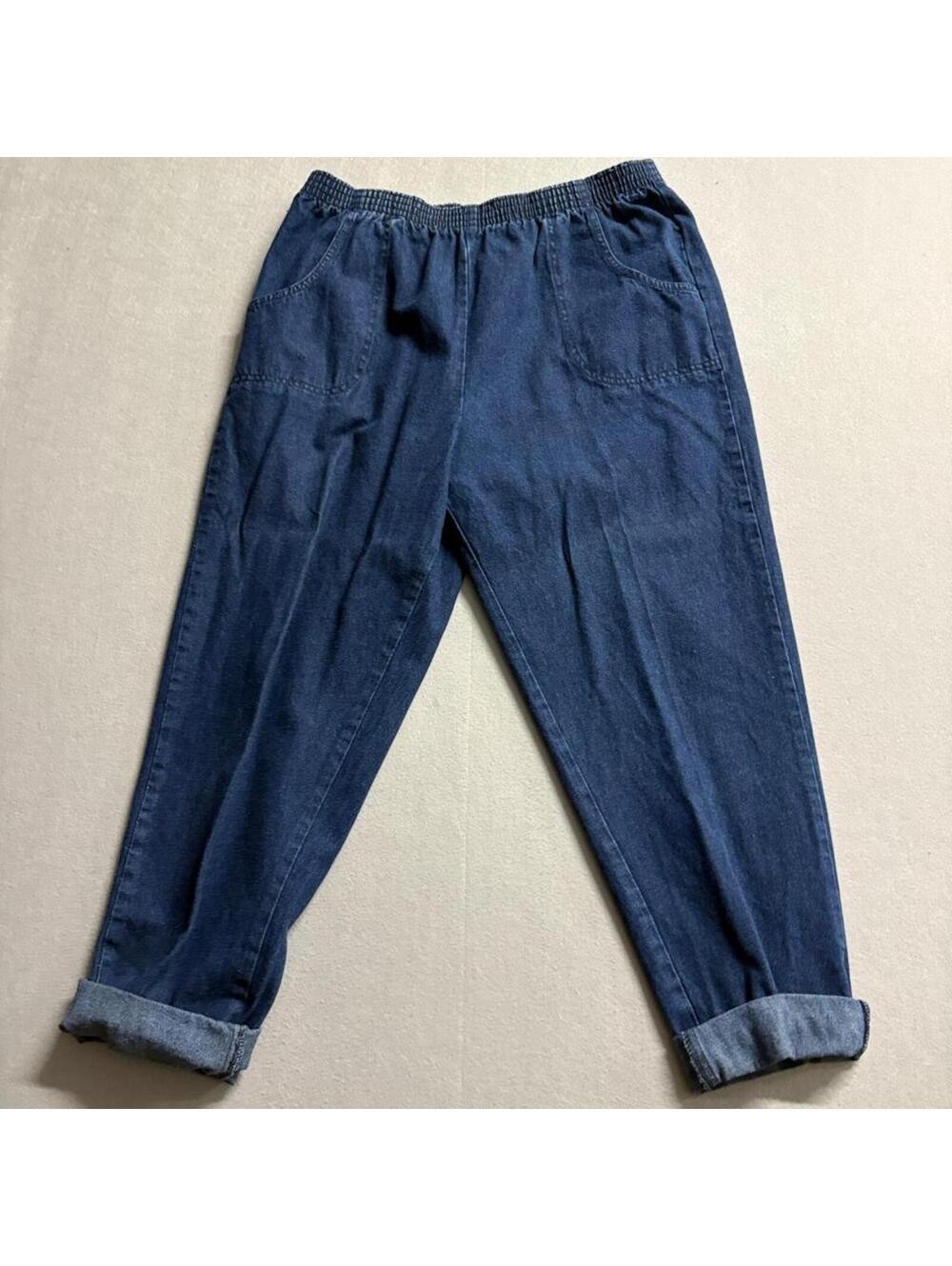 Cascade Blues Petite Jeans Womens 14P Blue Denim Elastic Waist Pull On Mom Pants